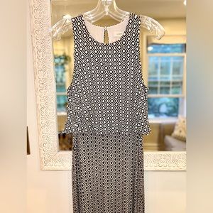 Ann Taylor Loft Contrast Diamond Pattern Sleeveless Maxi Dress w/ Overlay Small